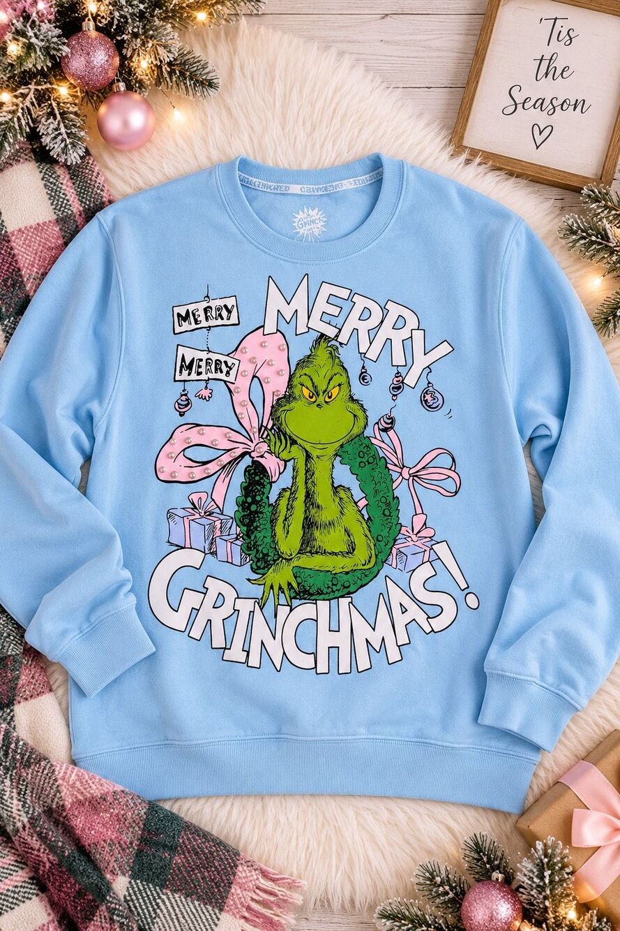 The Grinch Merry Grinchmas Blue Christmas Sweatshirt Women’s Medium Licensed